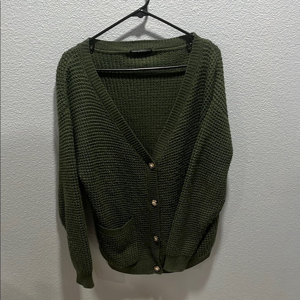 Olive Green Button-Up Cardigan